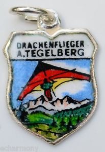 (image for) TEGELBERG Germany - Drachenflieger - Vintage Silver Enamel Travel Shield Charm